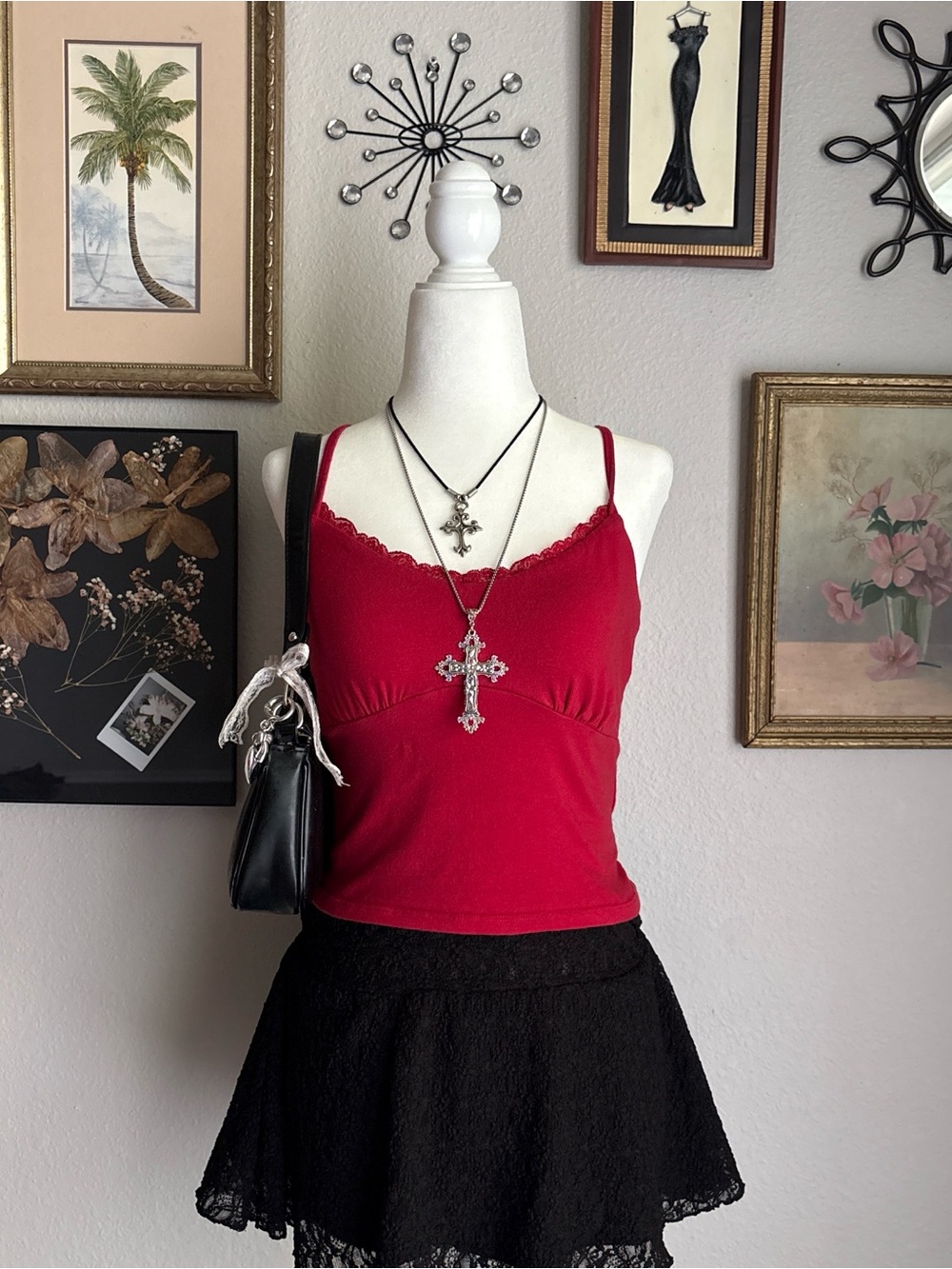 Hollister Red Lace-Trim Cami with Adjustable Straps